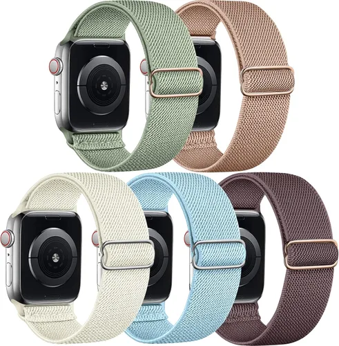 Miniatura 9 de 5 Pack de bandas elásticas de nylon compatibles con Apple Watch de 40 mm, 41 mm, 42 mm, 44 mm, 45 mm, 46 mm, 49 mm, 38 mm para mujeres y hombres
