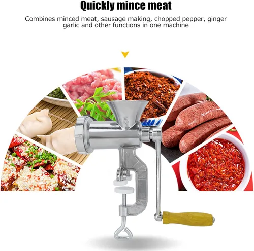 Miniatura 4 de Picadora de carne, máquina de picar manual de aleación de aluminio para el hogar, picadora de carne de salchicha, moledora de pimienta con tubo
