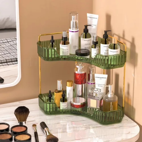Miniatura 2 de GTI Organizador de 2 niveles para encimera de baño, organizador de esquina multifuncional para encimera de baño, organizador de maquillaje y perfume