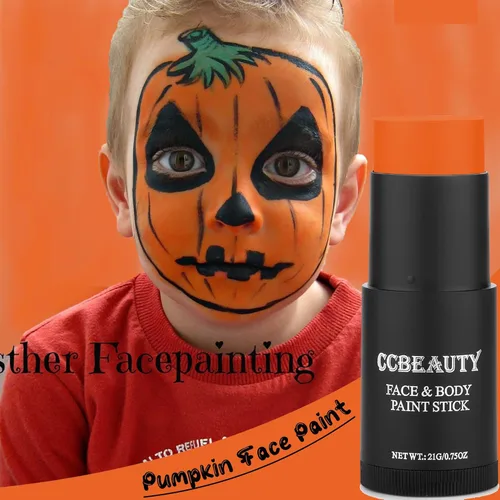 Miniatura 5 de CCbeauty Barra de pintura facial naranja, kit de pintura facial, base de maquillaje SFX de cobertura completa, pintura corporal hipoalergénica