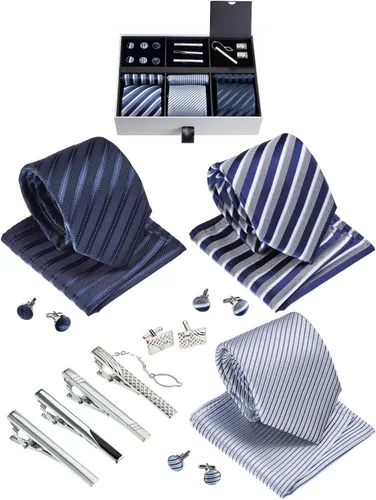 Miniatura 8 de Juego de corbata de regalo para hombre, corbata sedosa, bolsillo cuadrado, clips de corbata, gemelos para hombres