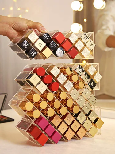 Miniatura 3 de Organizador de lápiz labial en 64 espacios, torre de lápiz labial apilable en forma de pez, soporte de almacenamiento de brillo de labios, perfecto