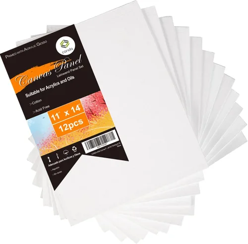 Miniatura 9 de CONDA Tablero de lienzo de 8 x 10 pulgadas, paquete de 24 lienzos para pintar, lienzo 100% algodón para dibujar, sin ácidos, imprimado con gesso