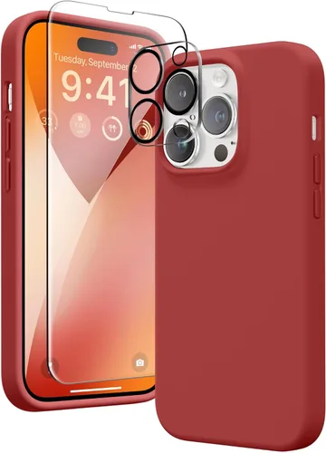 Miniatura 64 de GONEZ Funda de silicona para iPhone 14 Pro Max, compatible con MagSafe, con protector de pantalla + protector de lente de cámara, silicona líquida a