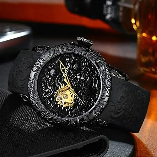 Miniatura 5 de Reloj automático para hombre, a la moda, grabado en 3D, impermeable, esfera grande, reloj deportivo, 50 mm