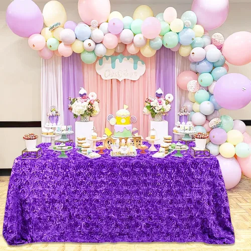 Miniatura 10 de QueenDream Mantel de roseta dorada de 90 x 132 pulgadas, mantel floral rústico para bodas, fiestas de cumpleaños, eventos y decoración