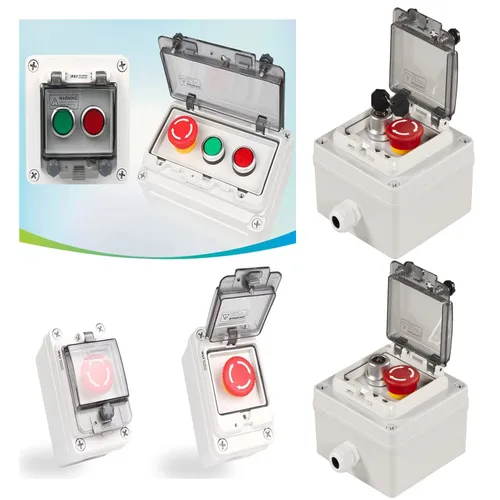 Miniatura 6 de Caja de botón de presión ip67 con botón de parada de emergencia, botón de cerradura, interruptor de llave de botón de presión con cubierta Botón