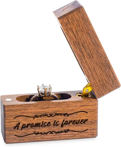 Miniatura 4 de Wislist Caja de anillos de compromiso de madera pequeña y delgada para propuesta, boda (A promesa is forever-A Pattern)