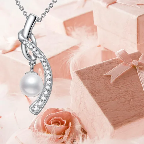 Miniatura 3 de Zoeniya Half Infinity - Collar con colgante de perlas cultivadas de agua dulce blanca auténtica de plata de ley s925 y circonita cúbica, diseño