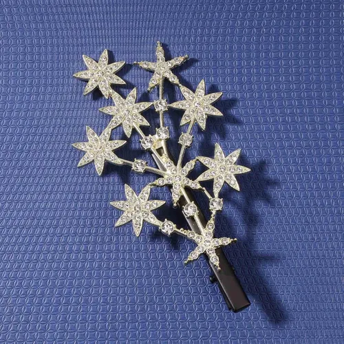 Miniatura 6 de Crystal Star - Pasador de pelo con diamantes de imitación, accesorio para el cabello de novia, tocado decorativo para mujeres y niñas (dorado)