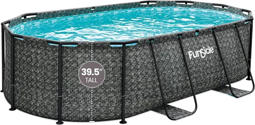 Funsicle Oval Oasis Designer - Piscina sobre el suelo de 13 pies 11 pulgadas x 8 pies 2 pulgadas x 39.5 pulgadas, con filtro FiltraBoost bomba de