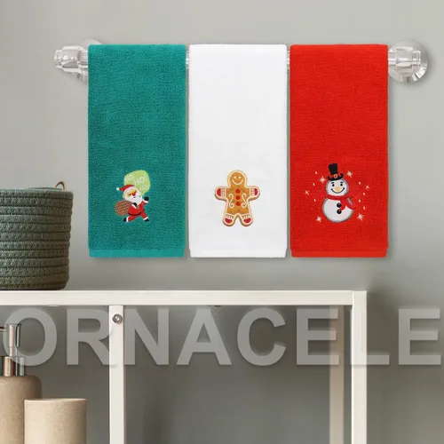Miniatura 5 de Juego de 3 toallas de mano de gran tamaño para Navidad, 34 x 74 cm 100% algodón grueso toallas de cocina navideñas, diseño decorativo bordado