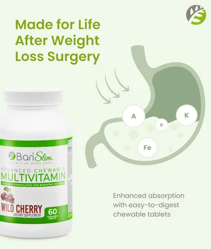 Miniatura 3 de BariSlim Tabletas multivitamínicas bariátricas masticables avanzadas, vitamina bariátrica y suplemento para cirugía posbariátrica, incluyendo bypass