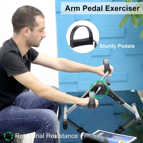 Miniatura 6 de Bicicleta estática plegable para debajo del escritorio, ejercitador de pedal de brazo y pierna portátil