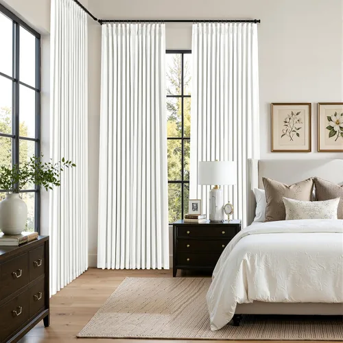 Miniatura 9 de Cortinas opacas plisadas de lino beige y blanco de 90 pulgadas de largo para dormitorio o sala de estar, juego de 2 paneles, oscurecimiento