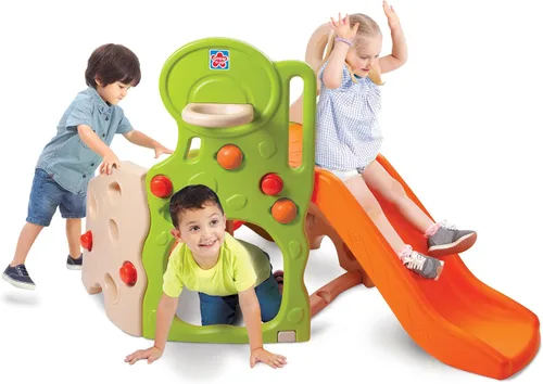 Grow'n Up Lil Adventurers - Juego de trepador y tobogán multijuego con aro de baloncesto, actividades de escalada y gateo, 3 bolas de plástico para