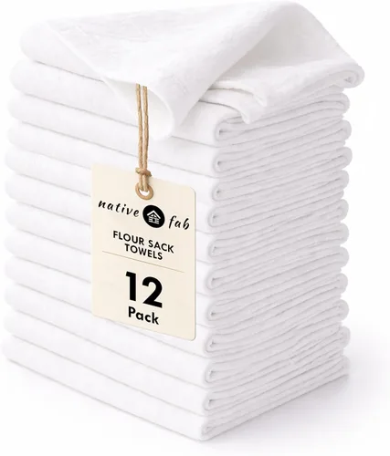 Miniatura 9 de Native Fab Toallas de Cocina a Rayas - 100% Algodón - Paquete de 12 - 16"x26" - Paños de Té a Rayas con Tejido de Cesta, Paños de Cocina para Secar