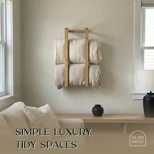 Miniatura 6 de Toalleros de bambú – Toallero vertical de madera de bambú accesorios de baño, almacenamiento, toallero de pared para toallas enrolladas para muebles