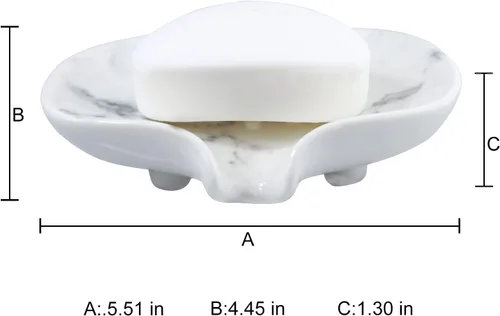 Miniatura 4 de Jabonera con textura de mármol de cerámica, ranura autodrenante, portátil para ducha, baño y fregadero de cocina