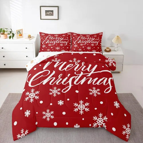 Miniatura 37 de Erosebridal Juego de edredón de Papá Noel tamaño matrimonial para niños y niñas, edredón de plumón de Feliz Navidad, juego de ropa de cama