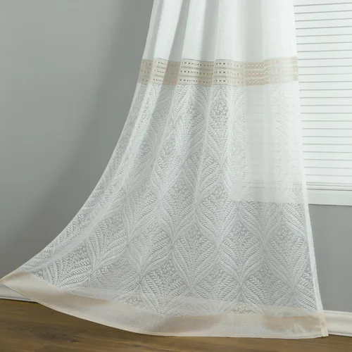 Miniatura 4 de VOGOL Cortinas transparentes con patrón de hojas bordadas, paneles de ventana blancos con ribete de encaje para sala de estar y dormitorio, cortinas