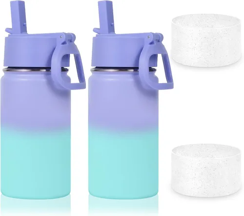 Miniatura 17 de Volhoply Botella de agua de acero inoxidable aislada de 14 onzas con tapa de pajita y funda de silicona, sin BPA, fácil de usar para niños y niñas