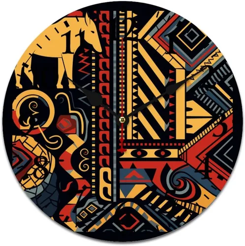 Miniatura 10 de Reloj de madera con motivo de arte tribal naranja brillante, turquesa, azul y azul, patrón tribal del suroeste, cuarzo decorativo de madera, sin