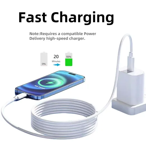Miniatura 2 de Certificado MFi para cable USB-C a Lightning extralargo de 10 pies con cargador PD de 20 W, 1 paquete Cable de carga rápida de 27 W compatible