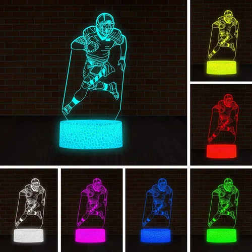 Miniatura 9 de Lámpara de ilusión 3D de fútbol, luz nocturna, 7 colores, cambio gradual automático, luces LED alimentadas por USB, regalos para niños