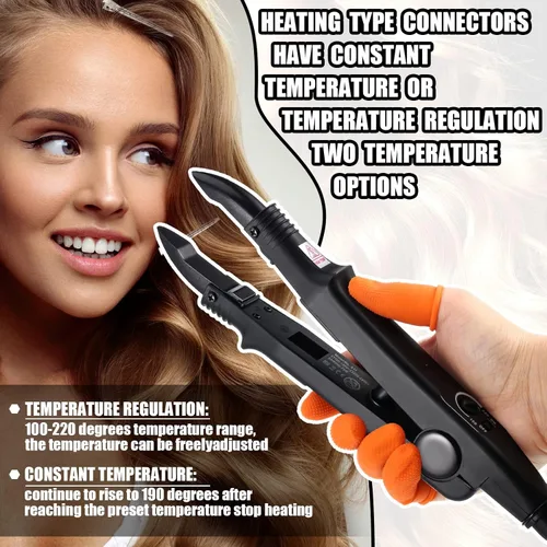 Miniatura 6 de Kit de extensión de cabello de queratina: plancha térmica, gránulos de pegamento de queratina, plantillas protectoras, pinzas para el cabello y Negro