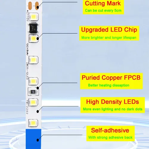 Miniatura 6 de Tira de luces LED AC110-130V, regulable, 10,000 lúmenes, 16.4 pies, SMD 2835, 600 LED, impermeable, IP44, tira de cinta, más brillo que las tiras