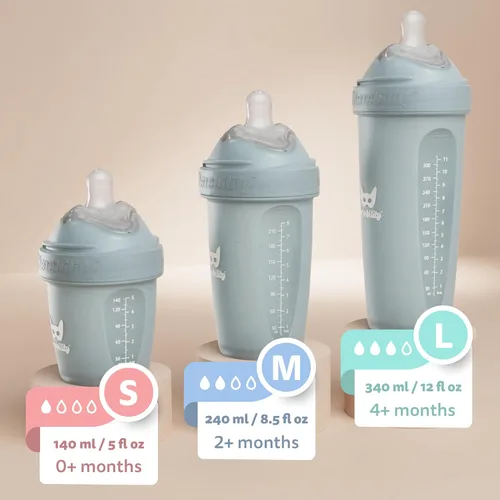 Miniatura 2 de Herobility - Biberones dobles anticólicos para bebé – 240 ml/8.5 fl oz – paquete de 3 – Melocotón A7) Melocotón