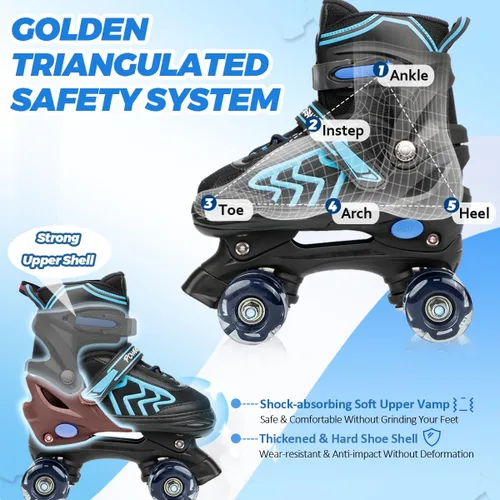 Miniatura 4 de Patines de Ruedas para Niños y Niñas, Ajustables 4 Tamaños Patines de Ruedas Cuádruples para Niños y Jóvenes con Ruedas que se Iluminan para Negro