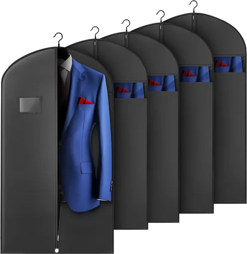 Miniatura 11 de Paquete de 5 bolsas de traje de 40 pulgadas para viajes y almacenamiento, bolsas de ropa para colgar ropa con cremallera y ventana transparente
