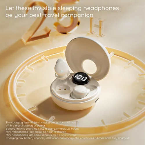 Miniatura 8 de Tapones para los oídos para dormir de lado, mini auriculares inalámbricos invisibles Bluetooth 5.3 con cancelación de ruido, tapones invisibles