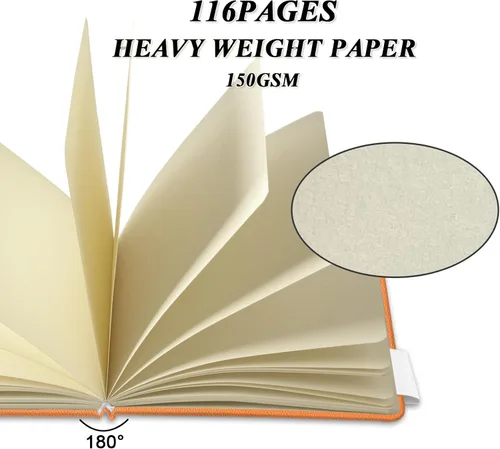 Miniatura 3 de Cuaderno de bolsillo cuadrado de 5" x 5" con tapa dura de poliuretano de cuero, 58 hojas de papel beige Dowling de 150 GSM, libre de ácidos, Naranja