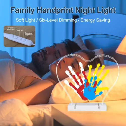 Miniatura 2 de Bixinyo Kit de huellas de manos familiares con luz, kit de mano y huella de bebé, recuerdo de manualidades, regalos familiares para mamá, padres