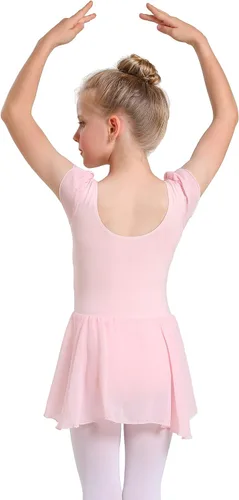 Miniatura 2 de MdnMd Leotardos de ballet para niñas pequeñas con falda, vestido clásico de manga corta para bailarina de gimnasia