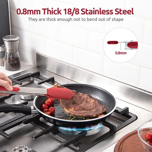 Miniatura 5 de Pinzas de cocina resistentes al calor de 600ºF: U-Taste de 12 pulgadas, pinza grande de silicona para cocina con puntas de goma antiadherente Rojo