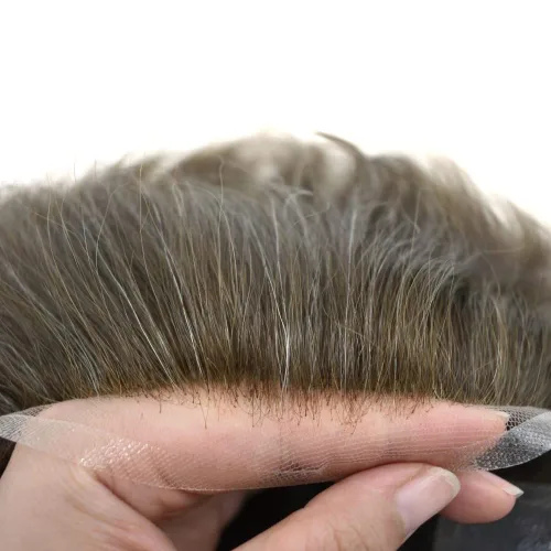 Miniatura 153 de Sistema de repuesto de cabello humano europeo con encaje frontal suizo para hombre, tupé para hombre, pieza de cabello, nudo blanqueado, línea #17