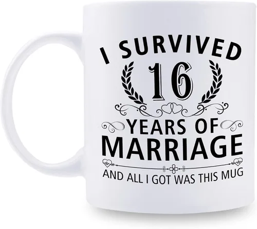 Miniatura 64 de Taza de café de 11 onzas con texto en inglés "I Survived 50 Years of Marriage and All I Got Was This Cup" para el 50 aniversario de boda y para él