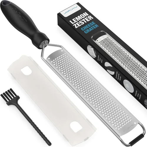 Rallador de limón y queso – Rallador de acero inoxidable afilado para cítricos, parmesano, ajo, chocolate y jengibre, agarre antideslizante,