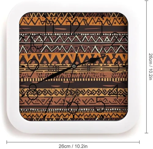 Miniatura 2 de 10" Square Modern Wall Clock,African Mud Cloth Tribal Print Kitchen Clocks Wall Battery Operated,Silent Non Ticking Unique Funny Cute Wall Clock for