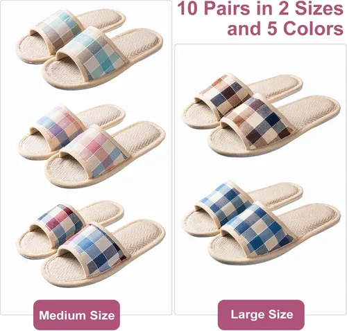 Miniatura 5 de Tessco for you 10 Pairs Washable House Slippers for Guests Open Toe Breathable Slippers Reusable Home Bedroom Hotel Family Travel Unisex Non Slip