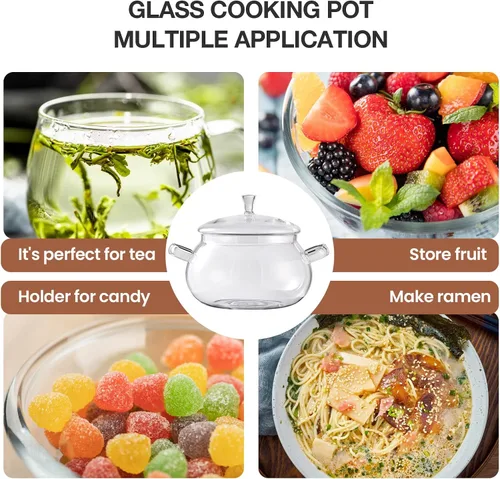 Miniatura 6 de Olla de vidrio de borosilicato, cacerola de 2.5 cuartos con tapa, apta para microondas, estufa y lavavajillas