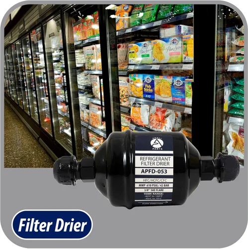 Miniatura 4 de Appli Parts APFD-053 3/8 pulg. Filtro Secador de Línea Líquida Refrigerante AC para Refrigeración HVAC 053 Conexión SAE Flare universal