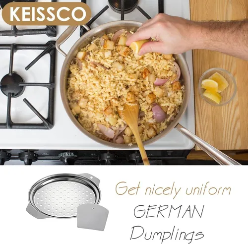 Miniatura 7 de KEISSCO Tapa de acero inoxidable para hacer Spaetzle con raspador - Tradicional máquina alemana para hacer fideos de huevo, olla para espaguetis