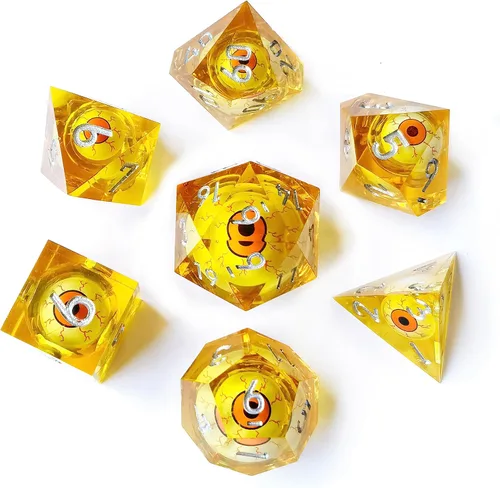 BESCON - Juego de dados poliédricos con núcleo líquido con bordes afilados, dados poliédricos con borde de afeitar con globo ocular rodante en el
