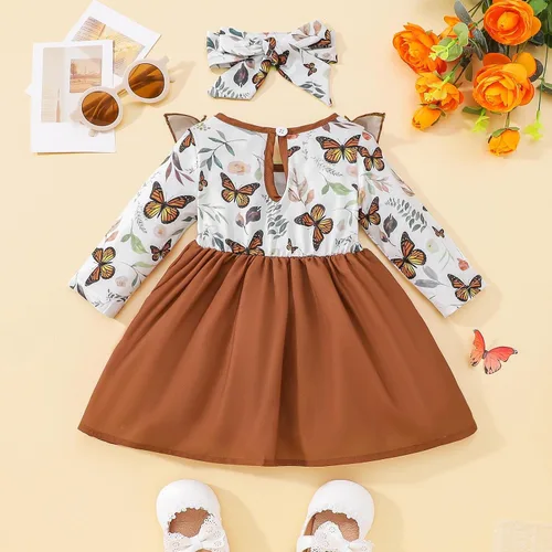 Miniatura 2 de Vestido de lazo floral para niñas pequeñas lindos vestidos con volantes vestidos de manga larga vestido casual suave para otoño