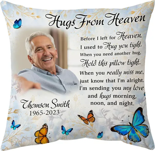 Miniatura 21 de Hyturtle Almohada conmemorativa personalizada de condolencias con inserto de 12 x 12 pulgadas, regalos impresos de doble cara para la pérdida de un